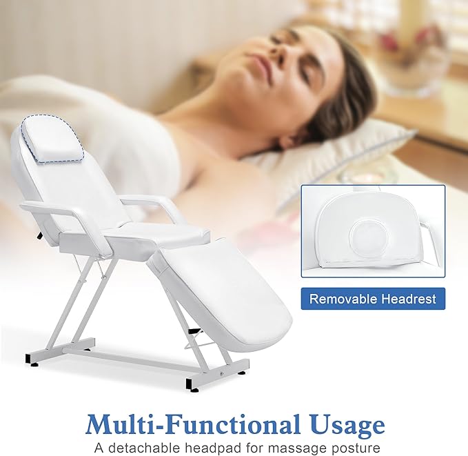 BarberPub Adjustable Tattoo Chair, 72 inches Tattoo Table, Multi-Purpose Facial Chair for Client, Esthetician Bed 0015 (White)