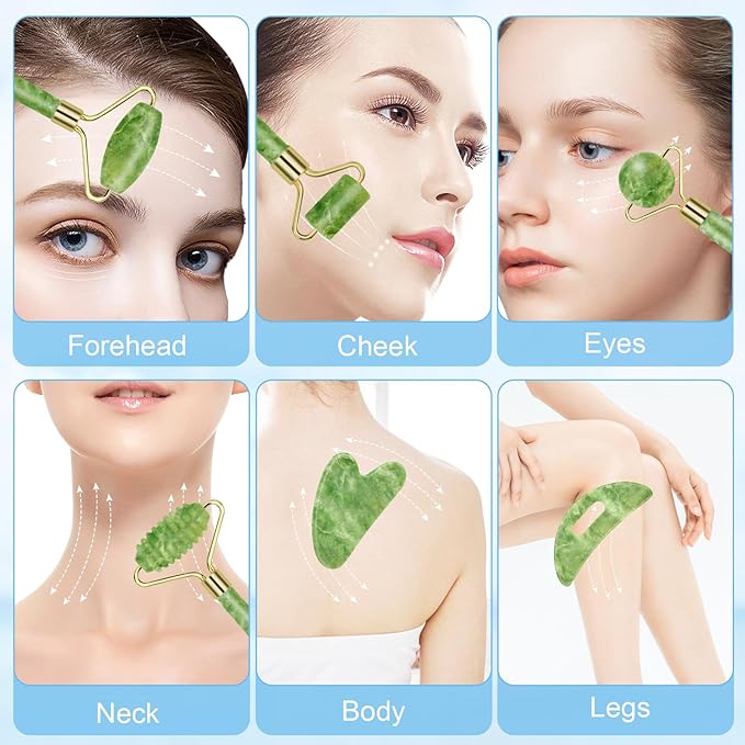 Jade Roller and Gua Sha Set,Gua Sha Facial Tools,Face Roller,Jade Roller for Face,Guasha Tools for Face,Self Care Kit for Men Women