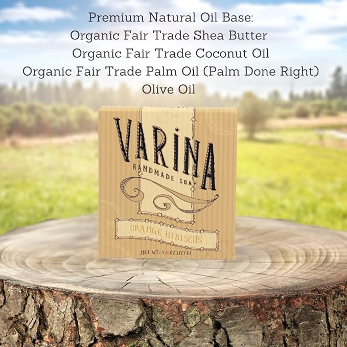 Organic Orange Hibiscus Bar Soap - Gentle Cleansing for Sensitive Skin, Fruity - 3 Pack