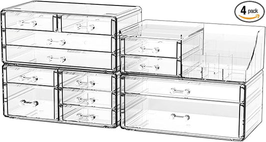 Cq acrylic Clear Make up Organizers for Vanity,Skincare Organizer With 13 Drawers for Dresser,Plastic Cute Desk Accessories Organization and Bathroom Organizers Storage Case Box for Beauty,Skin Care