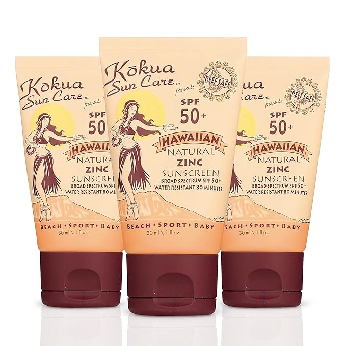 Kokua Sun Care Hawaiian Reef Safe Sunscreen SPF 50 | 1 oz - 3 Pack | Zinc Oxide | Mineral Sunscreen | Face & Body | Moisturizing Sun Protection | Water Resistant | Chemical Free | Natural Ingredients