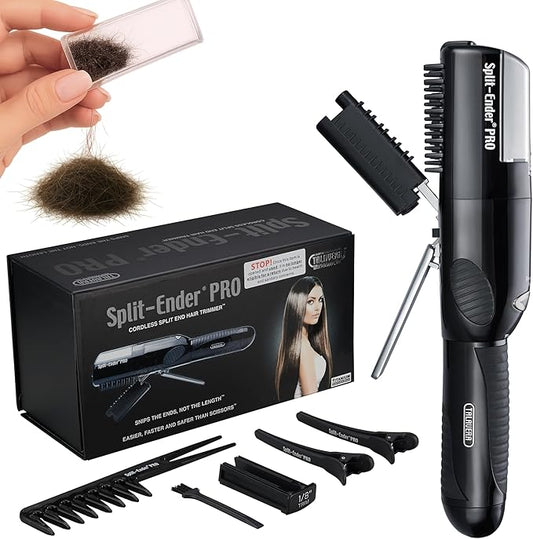PRO - Original Professional Beauty Tool - Cordless Split End Hair Trimmer for Damaged, Dry, Brittle, Frizzy, Curly or Straight Hair (Black, Professional Kit)