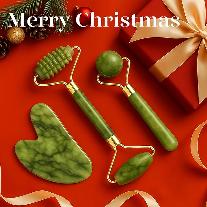 BAIMEI IcyMe Gua Sha and Jade Roller for Face, Natural Jade Face Roller with Ridge Design for Reducing Puffiness & Skin Firming,Facial Sculpting Tool, Self Care Gift for Women Men