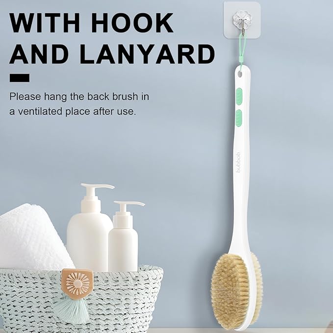 Back Scrubber, Back Scrubber for Shower, Bath Brush Long Handle for Shower with Double Sided Bristles for Wet or Dry Brushing (Green)