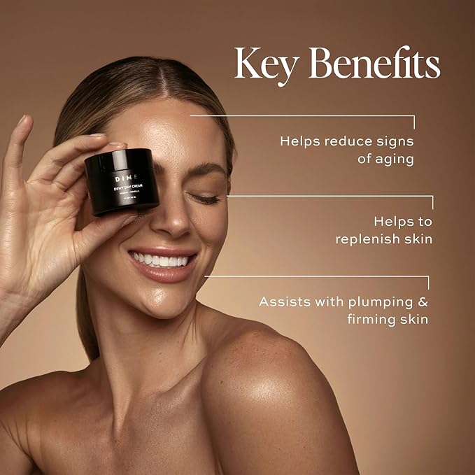 DIME Beauty Dewy Day Cream, Morning Face Moisturizer with Rosehip Oil and Tremella Snow Mushroom, 1.7 oz / 50 ml