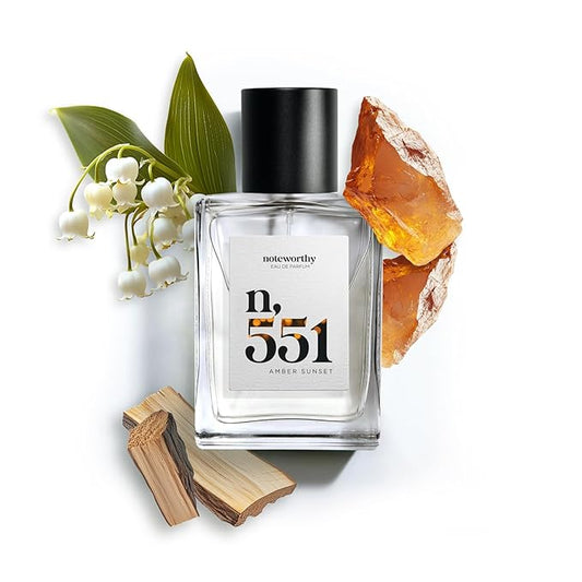 Noteworthy n,551 Amber Sunset Eau De Parfum – Lily of the Valley, Amber, Sandalwood | Sophisticated, Warm Fragrance for Any Occasion | Long-lasting Unisex Perfume for Women & Men (50ml)