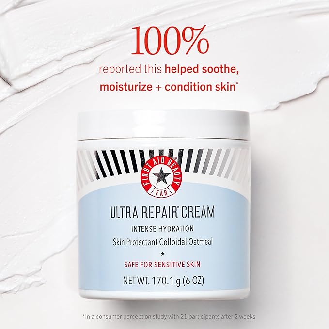 First Aid Beauty - Ultra Repair Cream, Intense Hydration Whipped Colloidal Oatmeal, Clinically Proven to Strengthen Skin Barrier in 7 Days & Helps Relieve Eczema, Luxury Face & Body Moisturizer, 2 oz