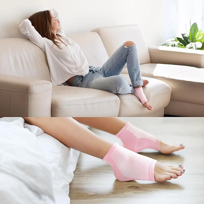 Moisturizing Heel Socks for Cracked Heel Treatment - Promifun 2 Pairs Moisturizer Socks - Heel Socks for Dry Cracked Feet - Cracked Heel Repair - Heel Socks for Women & Men (Pink)