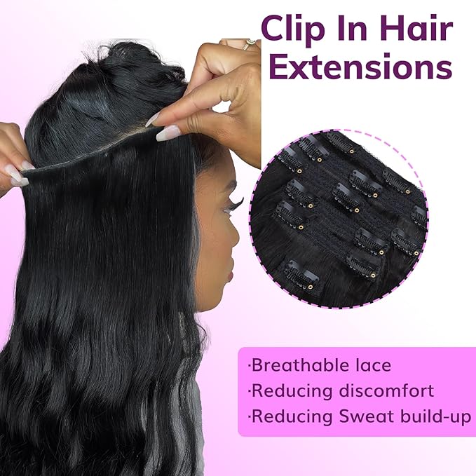 IDN BEAUTY Clip In Hair Extensions Real Human Hair, Yaki Straight 24 Inch 120g 7pcs Natural Black Human Hair Clip In Extensions Remy Virgin Human Hair Clip Ins for Black Women Thick Ends