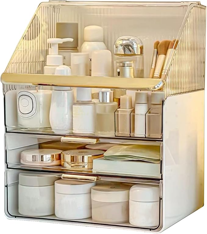Large Makeup Organizer Countertop Vanity Organizer Case Skin Care Cosmetic Storage Box Bathroom Counter Perfume Skincare Organizers Make Up Caddy Gift Women Girls Clear Design Easy Visibility