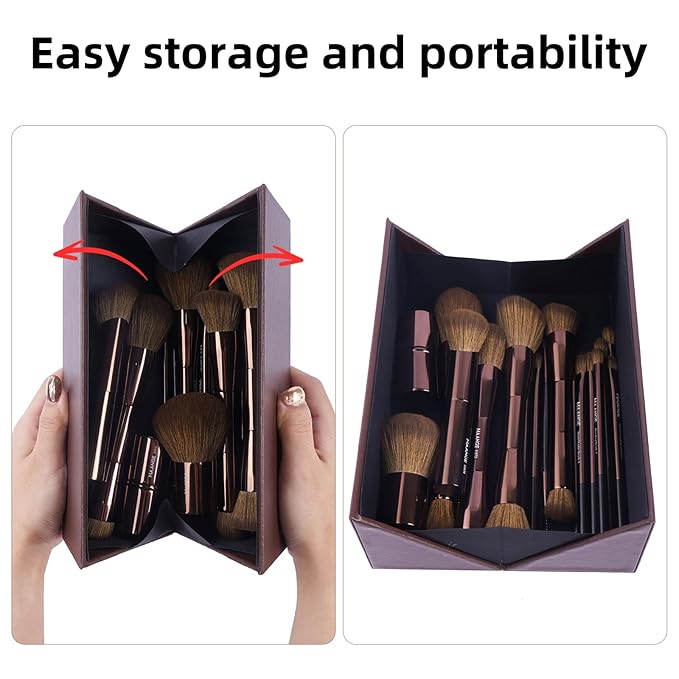 MAANGE 20 Pcs Makeup Brushes with Gift Box, Double-End Multi-functional Makeup Brushes for Blending Liquid Powder Concealer Cream Blush Buffe,Dark Brown