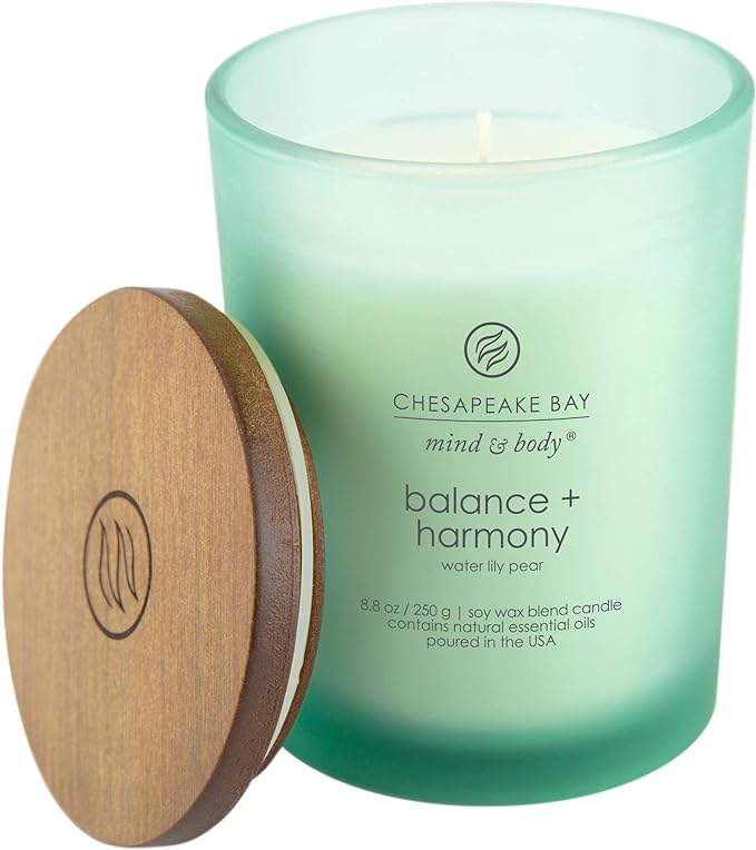 Chesapeake Bay Balance + Harmony Scented Candle Water Lily Pear Fragrance 50 Hours Burn Time Warm & Decorative Soy Wax Blend