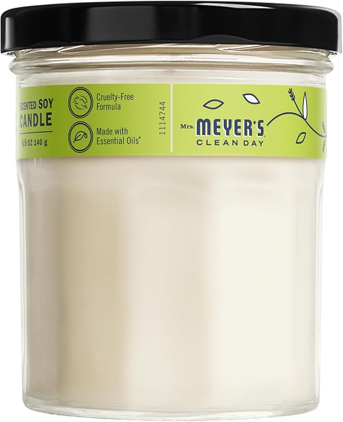 MRS. MEYER'S CLEAN DAY Scented Soy Aromatherapy Candle, 25 Hour Burn Time, Made with Soy Wax and Essential Oils, Lemon Verbena, 4.9 oz