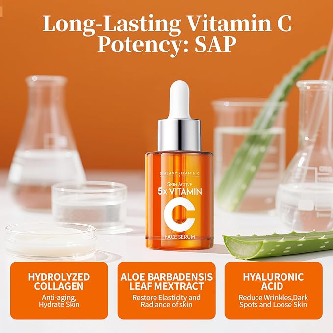 Premium Vitamin C 20% Serum For Face with Hyaluronic & Amino Acids - Boost Skin Collagen, Hydrate & Plump Skin, Anti Aging & Wrinkle Facial Serum, All Skin Types – 1 Fl Oz