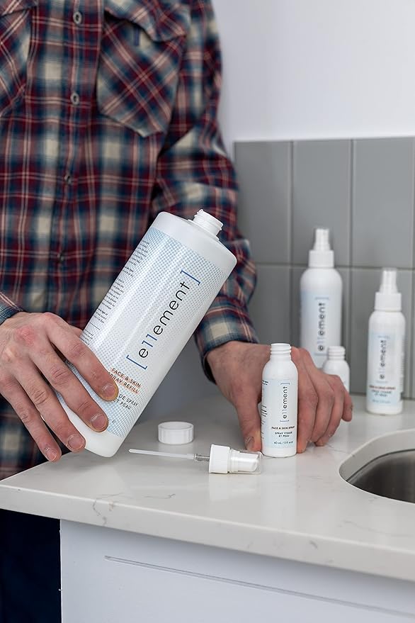 Hypochlorous Acid Face and Spray - 1 L Refill – Daily Toner – Dry Skin - Facial Cleanser - Tattoo Aftercare – Post Workout Refresher - Piercing Aftercare – Lash Cleanser - All Natural - e11ement