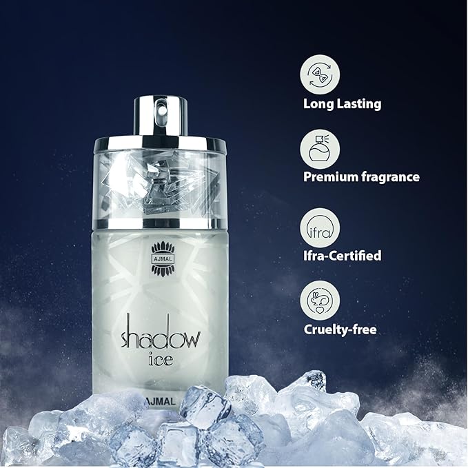 Ajmal Shadow Ice Eau de Parfum 3.4 oz / 100 ml – Fresh Long-Lasting Unisex Perfume | Citrus, Neroli, Jasmine, Musk & Sandalwood | Premium Summer Fragrance from Dubai