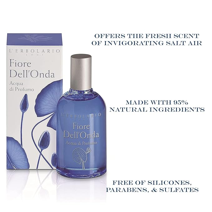 L'Erbolario Fiore Dellonda - Floral Aquatic Fragrance For Women - With Notes Of Red Algae, Blue Water Lily Flower, White Musks - Dermatologically Tested - Vigorous And Fresh Scent - 1.6 Oz EDP Spray