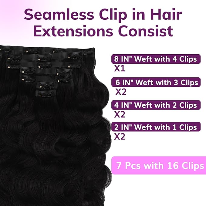 IDN BEAUTY Seamless Clip In Hair Extensions Human Hair Jet Black Real Remy Virgin Human Hair Seamless Clip Ins For Black Women PU Weft Invisible Edge Thick Soft Hair BW 110g 14 Inches