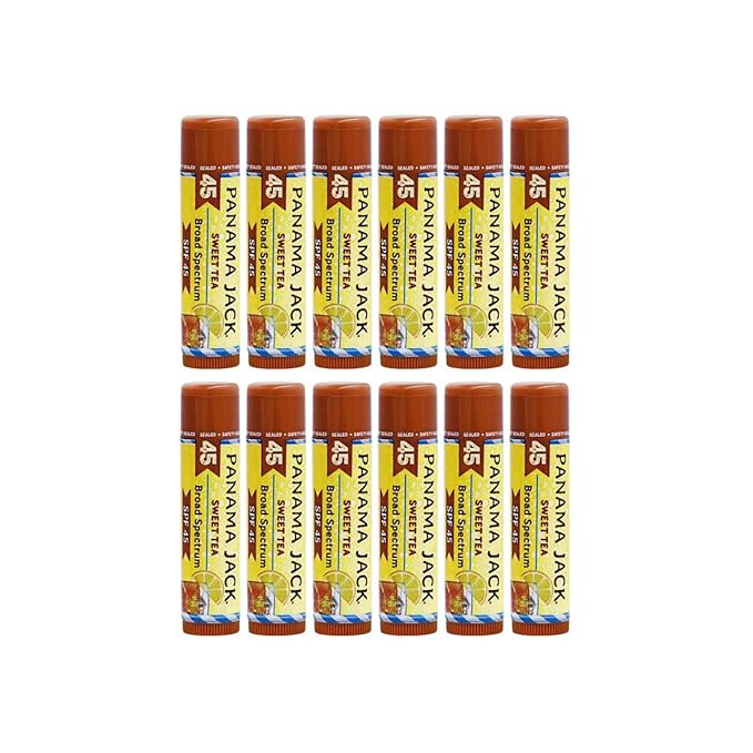 Panama Jack Sunscreen Lip Balm - SPF 45, Broad Spectrum UVA-UVB Sunscreen Protection, Prevents & Soothes Dry, Chapped Lips, Sweet Tea, 12-pack