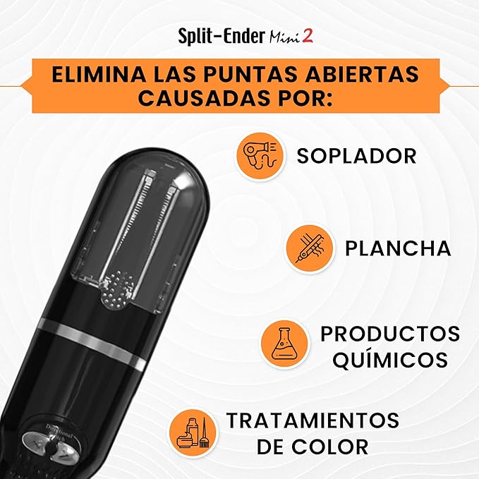 Split Ender Mini 2 – Original Cordless Split End Hair Trimmer for Dry, Damaged, Brittle, Curly, Frizzy, or Straight Hair – Rechargeable Hair Clipper, Home Styling Tool for Split Ends (Black)