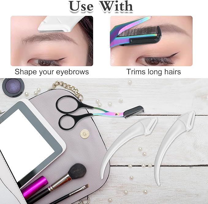 6 Pcs Eyebrow Trimmer Scissors with Comb, Curved Eye Brow Razor, Non-Slip Stainless Steel Facial Hair Removal Grooming, Brow Shaping Beard Shaving Kit Beauty Accessories for Women Men (Black)