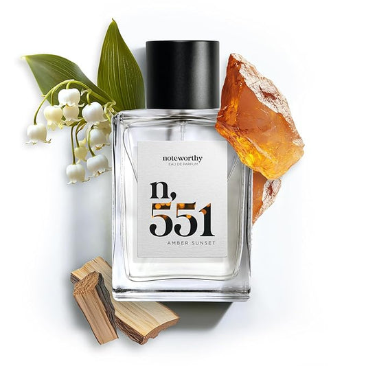 Noteworthy n,551 Amber Sunset Eau De Parfum – Lily of the Valley, Amber, Sandalwood | Sophisticated, Warm Fragrance for Any Occasion | Long-lasting Unisex Perfume for Women & Men (100ml)