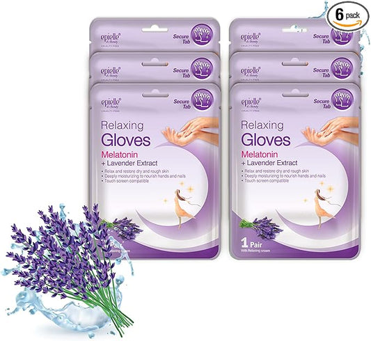 Epielle Relaxing Hand Masks 6 Pairs, Deep Moisturizing Gloves for Dry, Cracked Hands, Relax and Restore with Melatonin & Lavender Extract, Spa & Self Care Gifts for Women, Korean Skin Care