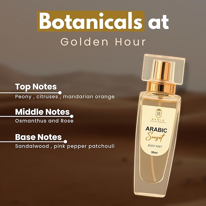 Arabic Sunset Body Mist – Long-Lasting Fragrance Spray with Jasmine, Ginger, Vanilla & Sandalwood – Paraben-Free, Clean Scent for Women & Men, 50ml
