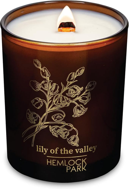 Hemlock Park Amber & Gold Wood Wick Candle Handcrafted with Natural Coconut Wax (Standard 7.2 oz, Lily of The Valley)