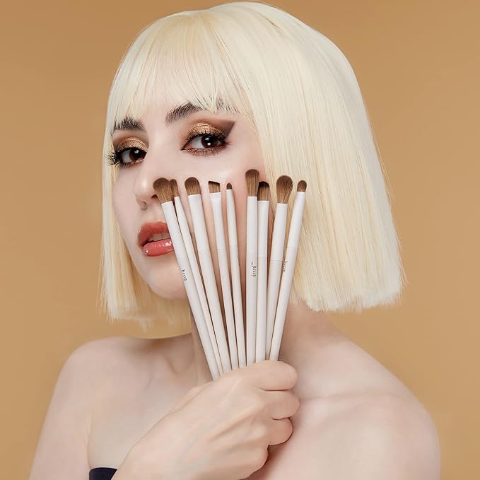 Jessup Precision Makeup Brushes 10Pcs Eye Makeup Brush Set Premium Synthetic Eyeshadow Concealer Eyeliner Eyebrow Blending Highlight Brush, Light Grey T330