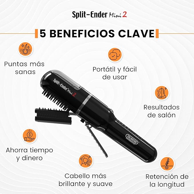 Split Ender Mini 2 – Original Cordless Split End Hair Trimmer for Dry, Damaged, Brittle, Curly, Frizzy, or Straight Hair – Rechargeable Hair Clipper, Home Styling Tool for Split Ends (Black)