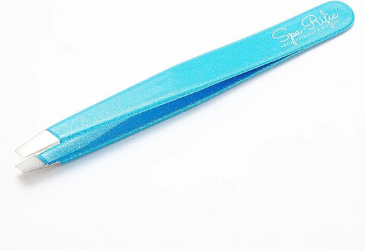 Spa-Rific Slant Tweezers - Handmade Precision Tool for Women & Men, 25 - Degree Angle for Shaping Eyebrows & Grooming Facial Countours, Eyebrow and Facial Hair Remover (Ice Blue Shimmer)