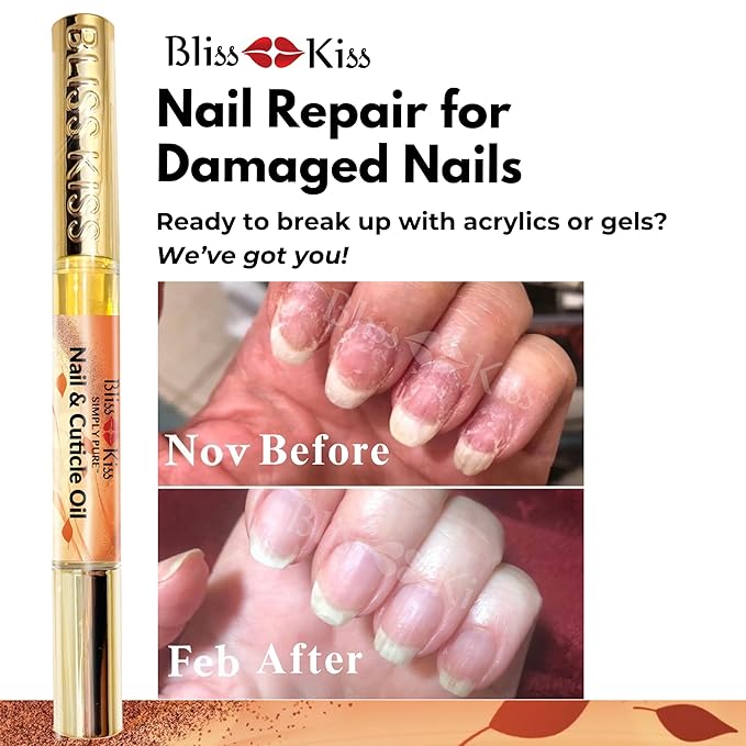 Bliss Kiss | 1 Pumpkin Spice Latte Fragrance | Nail Oil Cuticle Pen w/Vitamin E & Jojoba⏤Nail Strengthener Nail Growth Serum for Brittle Peeling Breaking Thin Nails
