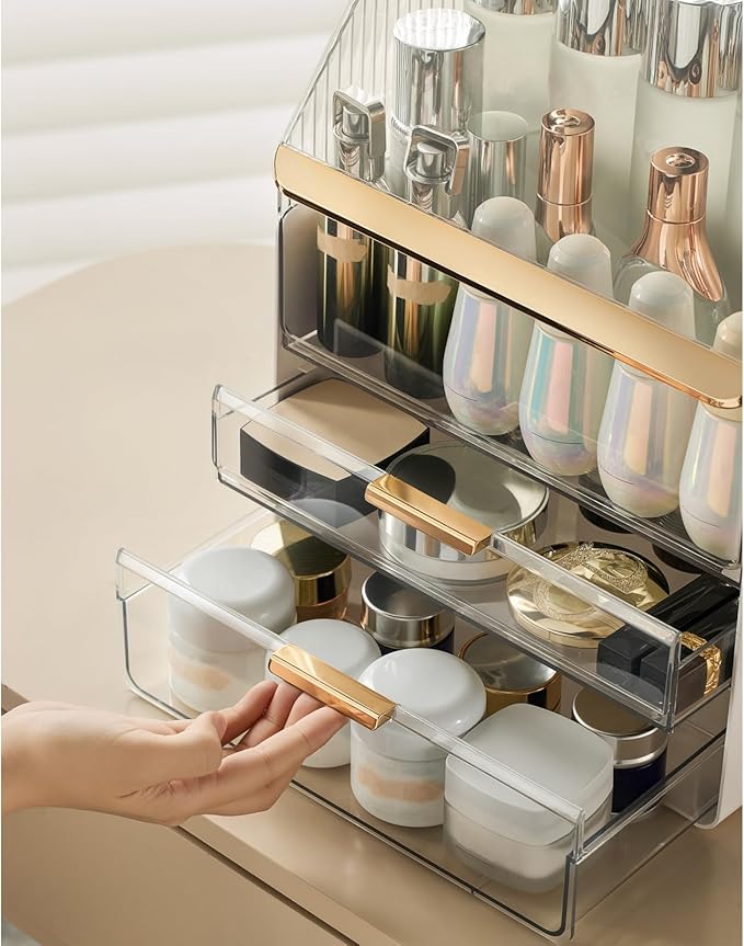 Large Makeup Organizer Countertop Vanity Organizer Case Skin Care Cosmetic Storage Box Bathroom Counter Perfume Skincare Organizers Make Up Caddy Gift Women Girls Clear Design Easy Visibility