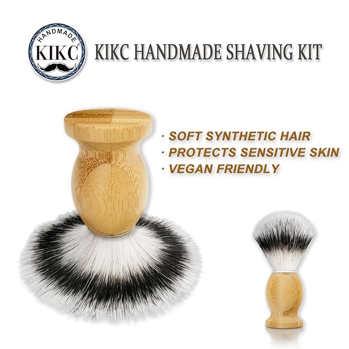 Hand Crafted Shaving Brush for Vegans, Synthetic Hair Bristle for Wet Shave, Comfortable Bamboo Handle, Best Gift for Bearded Man