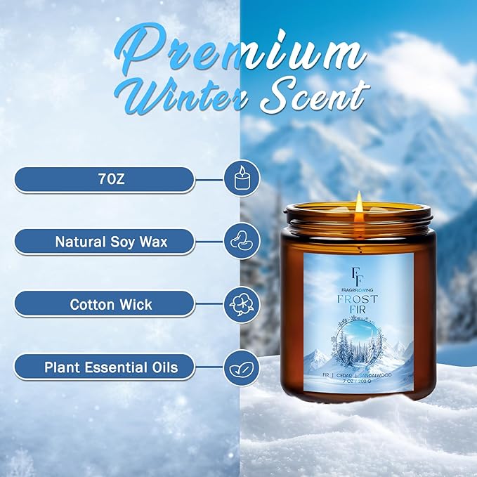 Winter Candles, Scented Candles for Home, 4 Pack Holiday Natural Soy Candles, Gifts for Women Men, Fragrance of Fir/Hot Cocoa/Vanilla Cookies/Cinnamon