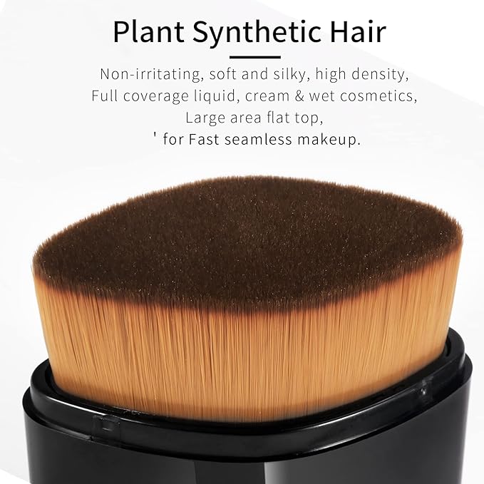 Retractable Flat Foundation Brush for Liquid Makeup with Cover, Liquid Foundation Brush, Flat Makeup Brush for Liquid Foundation, Cream Contour Brush for Cream Makeup. - Black, 55R