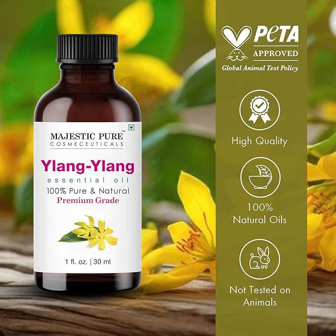 Majestic Pure Essential Oil with Glass Dropper - 100% Pure and Natural - Essential Oils for Diffuser, Aromatherapy, Soap and Candle Making, Ylang Ylang Essential Oil, Ylang Ylang Oil, 4 Fl Oz
