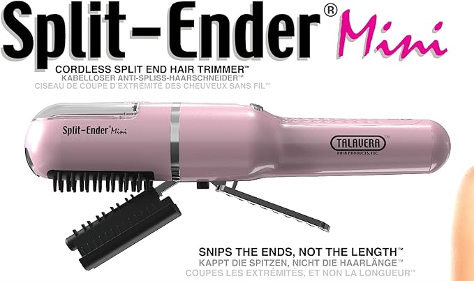 Split Ender Mini – Original Cordless Split End Hair Trimmer for Dry, Damaged, Brittle, Curly, Frizzy, or Straight Hair – Battery Operated Home Styling Tool for Split Ends (Battery-Powered, Light Pink)