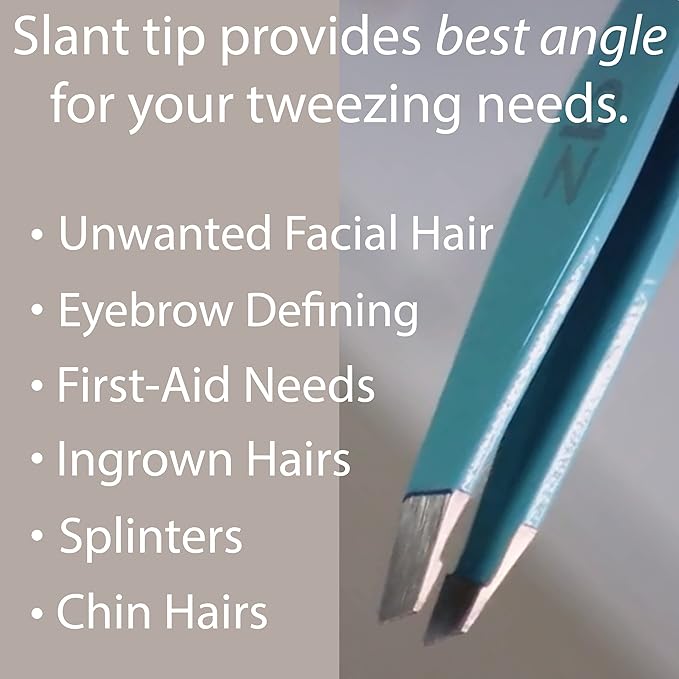 Tweezers - Limited Edition Aqua Ombré Slant Tweezer - Best Tweezers for Eyebrow, Hair Removal and Your Precision Needs