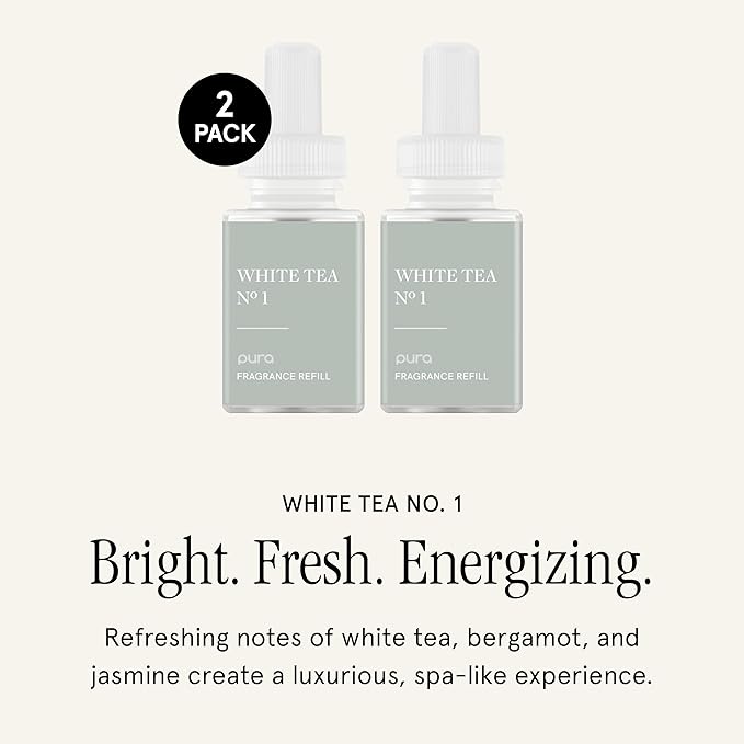 PuraHome Scent Refill - Smart Air Diffuser - Up to 120-Hours of Luxury Fragrance per Refill - Home Essential - Clean & Safe Diffuser Fragrance - 2 Pack, White Tea No. 1