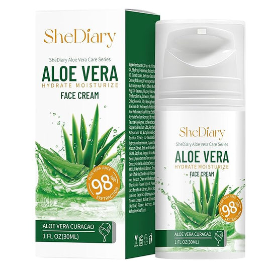 SheDiary Natural Aloe Vera Face Cream for Acne-Prone Skin - Plant-Based Formula to Hydrate, Firm, and Brighten Dull & Aging Skin 30ml