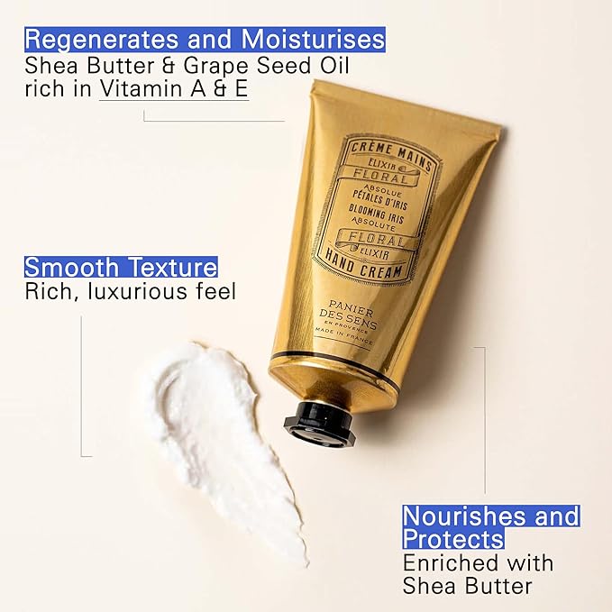 Panier des Sens - Hand Cream for Dry Cracked Hands - Blooming Iris Hand Lotion with Shea Butter & Olive Oil - Vitamin E Skin Moisturizer with 97% Natural Ingredients - Made in France, 2.5 fl oz