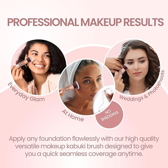 Lamora Flat Top Foundation Brush - Pro Kabuki Brush for Contouring Blending Buffing Stippling Liquid, Cream and Powder Face Makeup