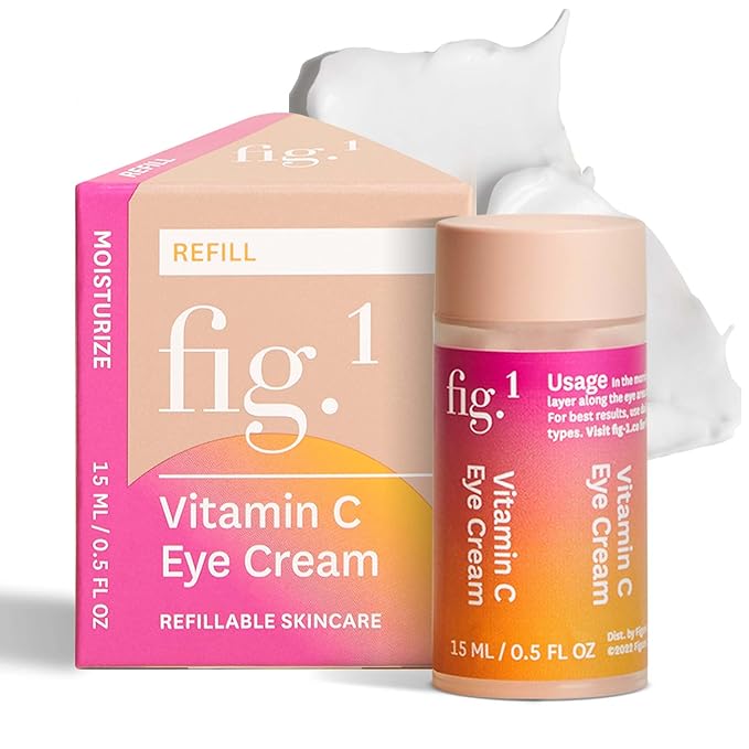 Fig.1 Triple Action Vitamin C Eye Cream Refill | Anti Aging Under Eye Cream for Dark Circles, Puffiness & Wrinkles | Vitamin C + Caffeine to Glow & Refresh Tired Eyes | Fragrance-Free, Refillable