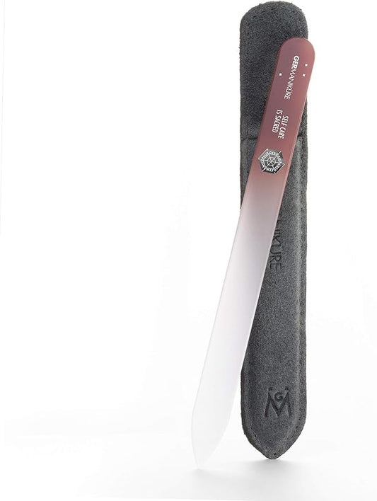 GERMANIKURE Glass Nail File in Suede Sleeve - Self Care is Sacred - Professional Crystal Nail File for Natural Nails - Ideal Manicure & Pedicure Tool for Smooth, Easy Shaping - Nail Care Gift