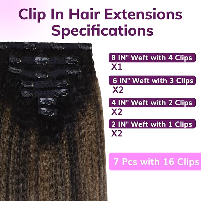 IDN BEAUTY Clip In Hair Extensions Real Human Hair, 24 Inch 120g 7pcs, 1B/6/1B Balayage Natural Black to Chestnut Brown Kinky Straight Clip Ins Remy Hair Clip Ins Real Human Hair Black Women
