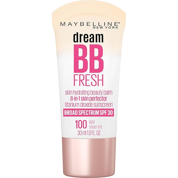Maybelline Dream Fresh Skin Hydrating BB cream, 8-in-1 Skin Perfecting Beauty Balm with Broad Spectrum SPF 30, Sheer Tint Coverage, Oil-Free, Light, 1 Fl Oz