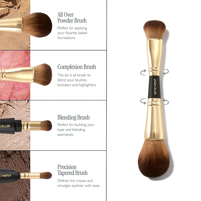 LAURA GELLER NEW YORK Geller To-Go 4-in-1 Travel Makeup Brushes - Interchangable Portable Makeup Brush for Travel - Includes Face and Eyeshadow Brushes for Makeup On the Go