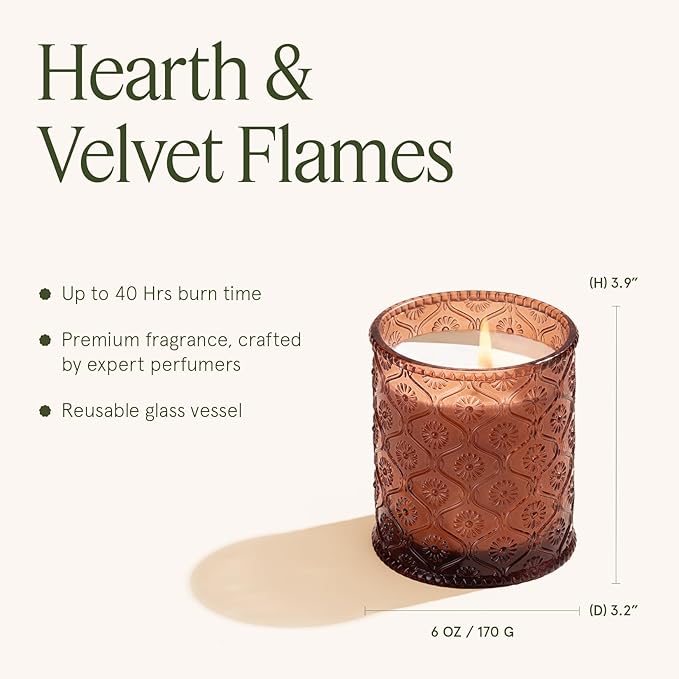 LA JOLIE MUSE Christmas Candle | Hearth & Velvet Flames | Saffron, Clove & Vanilla | 6 oz Natural Soy Wax | 40-Hour Clean Burn | Christmas Gift for Women & Family